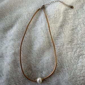 Pearl & Tan Suede Choker Necklace